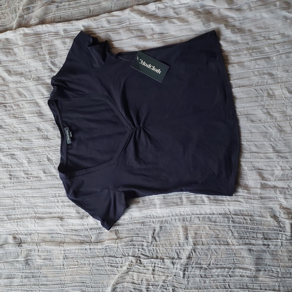 NWT Navy Ruched Modcloth Tee